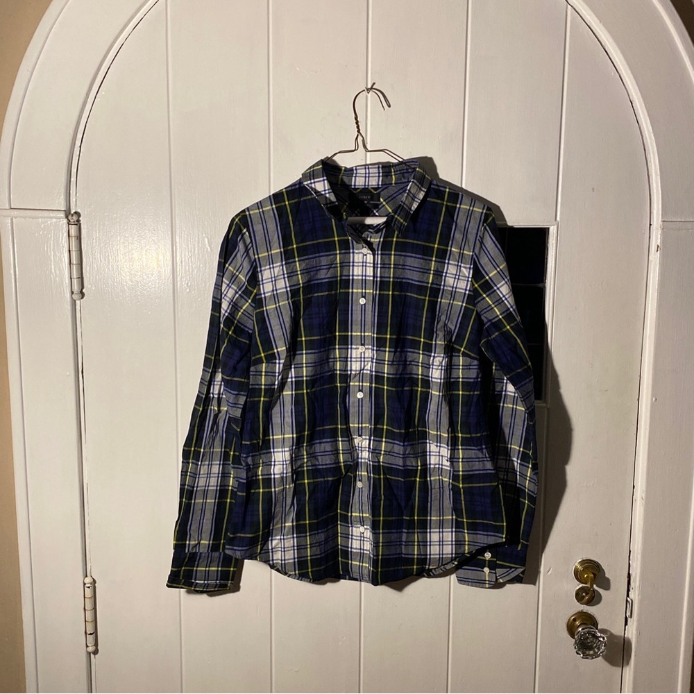 (1) Trendy Navy Plaid J.Crew Perfect Button-Down Women’s Size 10 NEW W/TAGS
